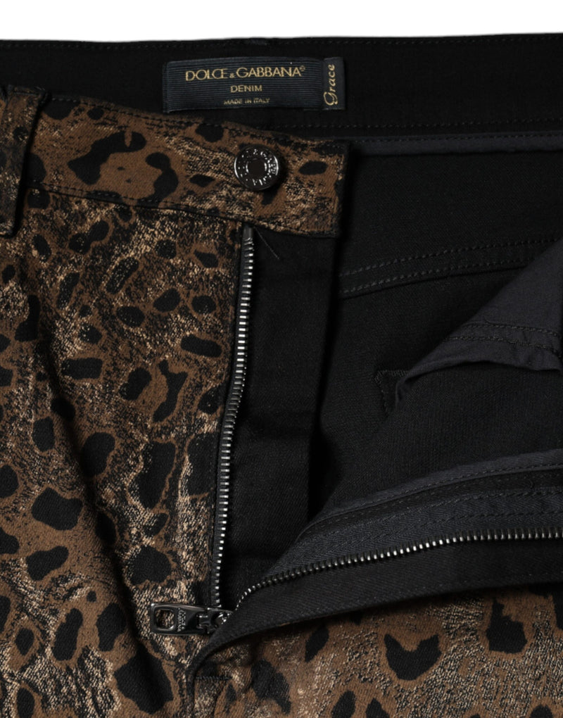 Brown Leopard Cotton Skinny Denim Jeans Dolce & Gabbana