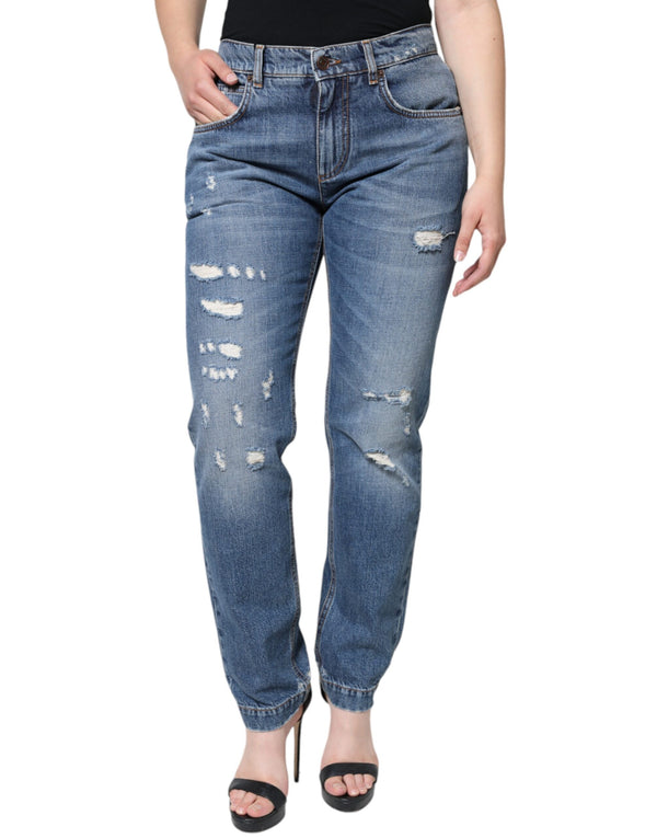 Blue Cotton Tattered Boyfriend Denim Jeans Dolce & Gabbana