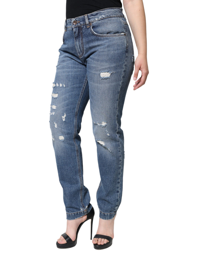 Blue Cotton Tattered Boyfriend Denim Jeans Dolce & Gabbana