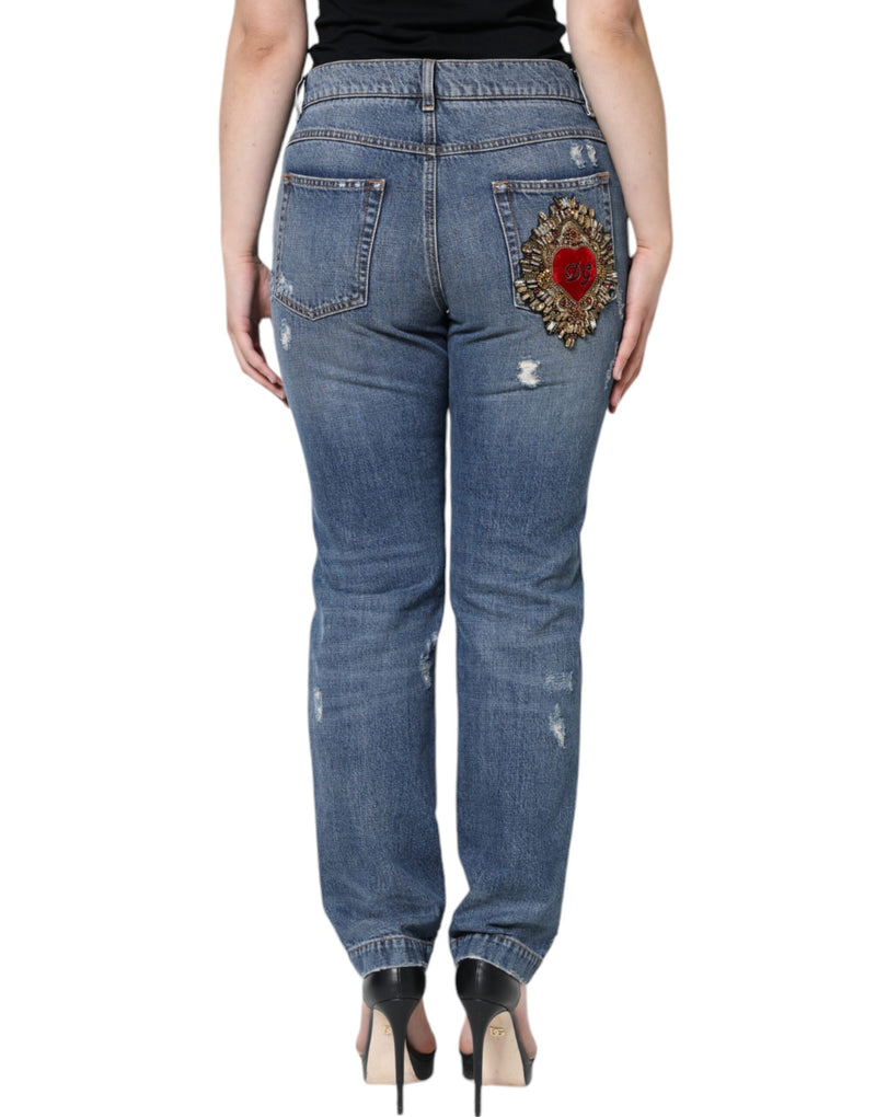 Blue Cotton Tattered Boyfriend Denim Jeans Dolce & Gabbana