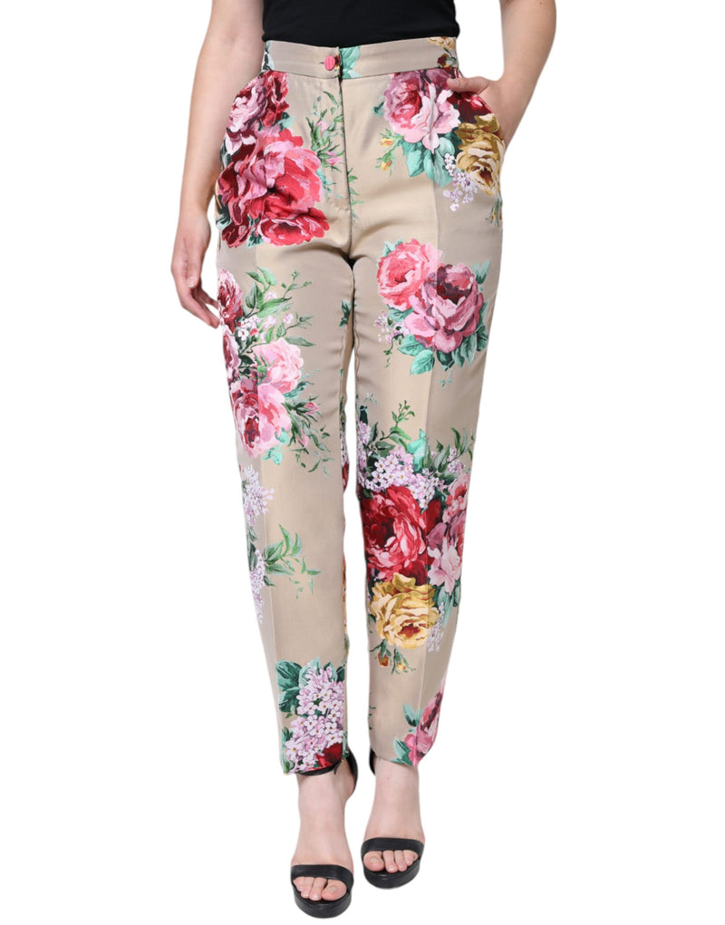 Beige Floral Jacquard High Waist Tapered Pants Dolce & Gabbana