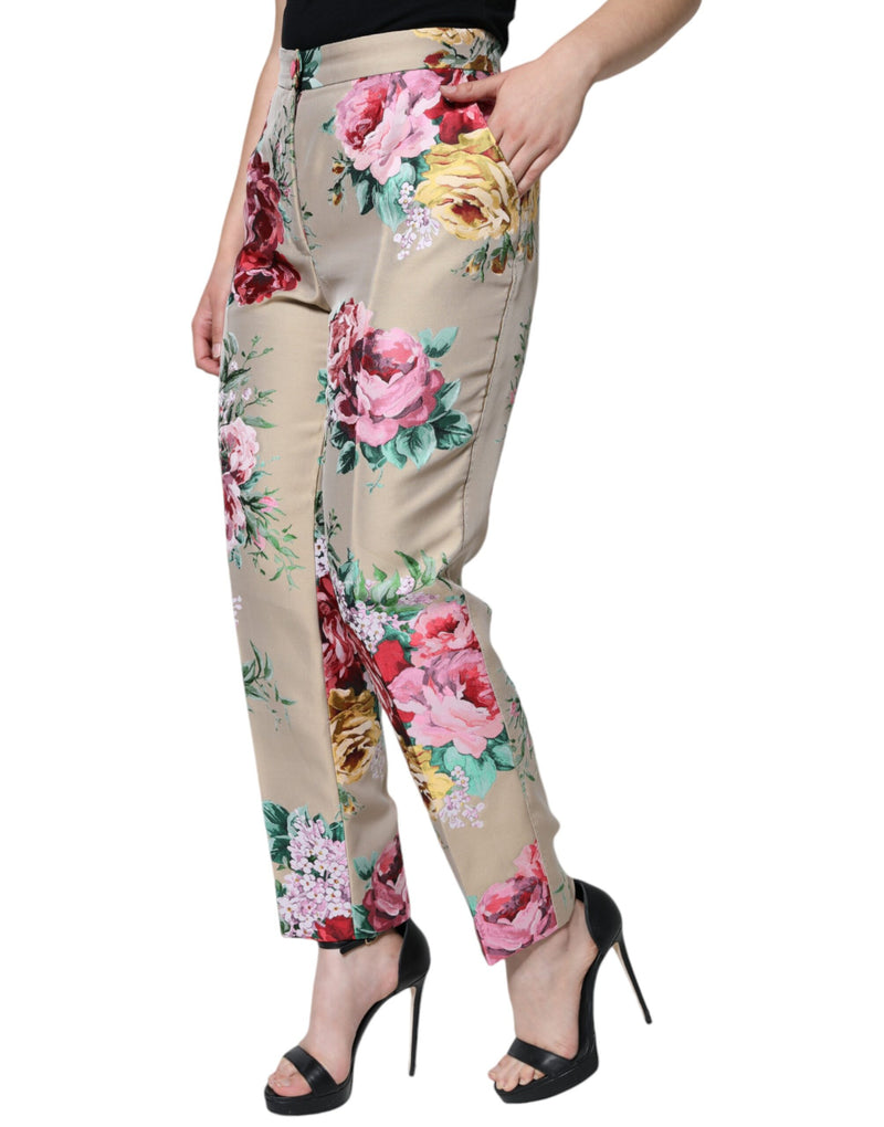 Beige Floral Jacquard High Waist Tapered Pants Dolce & Gabbana