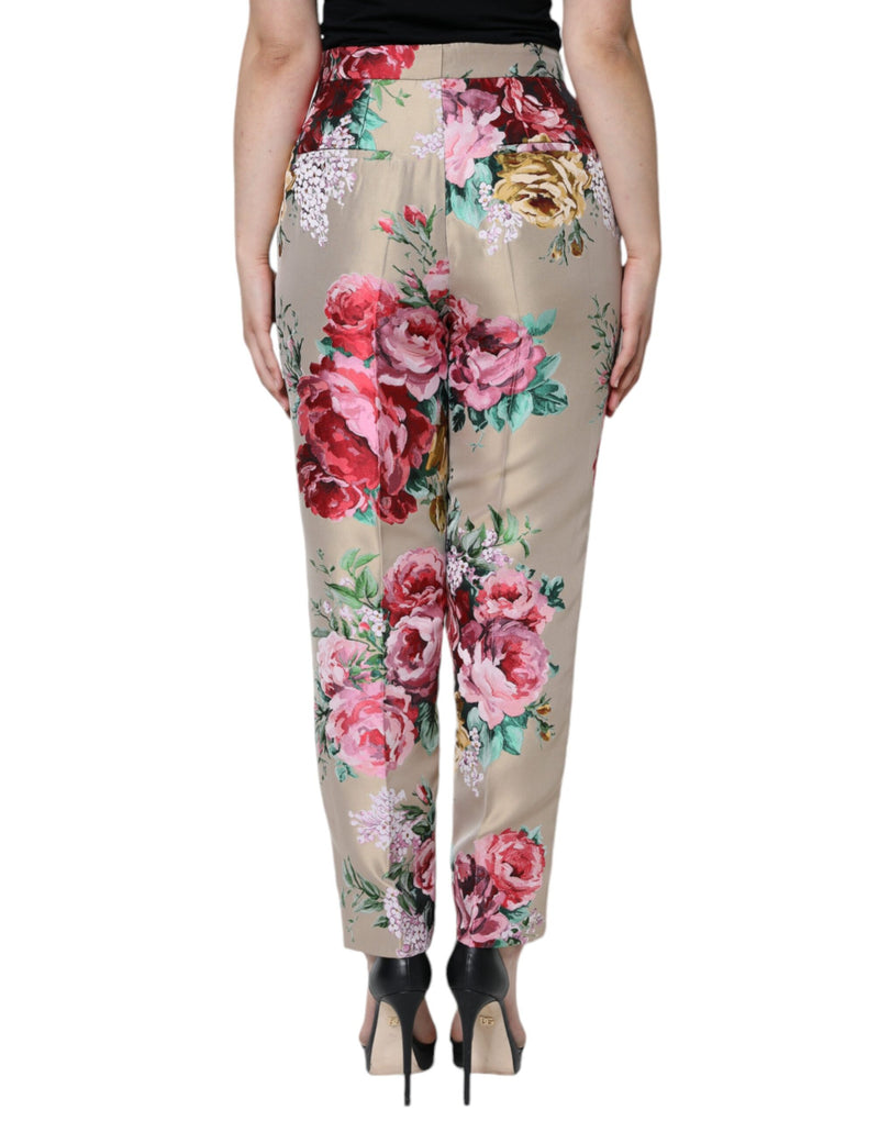 Beige Floral Jacquard High Waist Tapered Pants Dolce & Gabbana