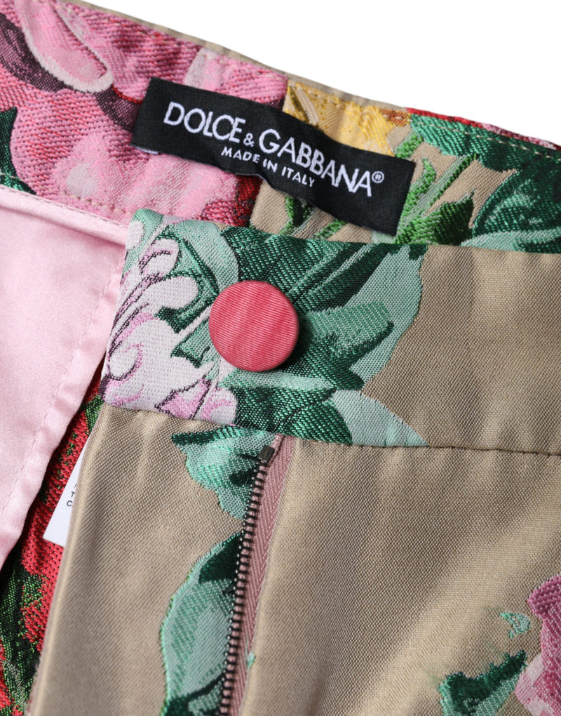 Beige Floral Jacquard High Waist Tapered Pants Dolce & Gabbana