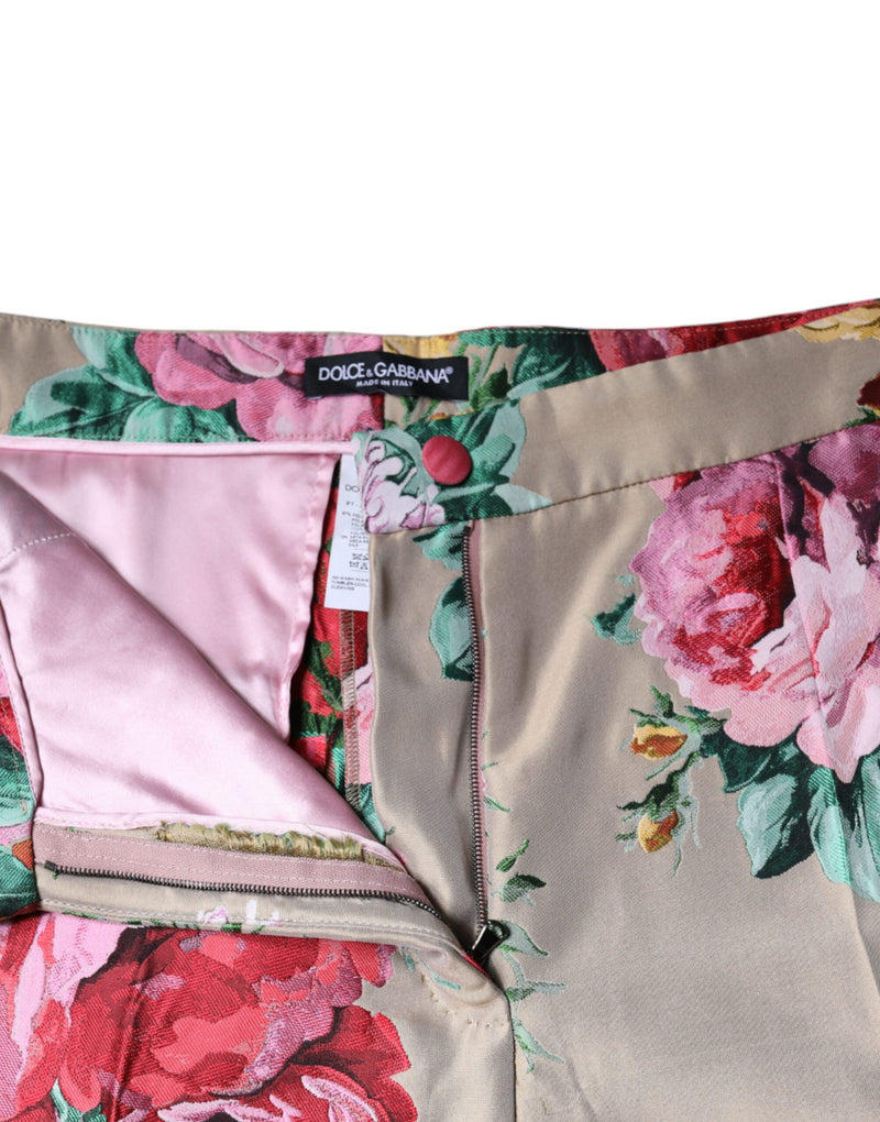 Beige Floral Jacquard High Waist Tapered Pants Dolce & Gabbana