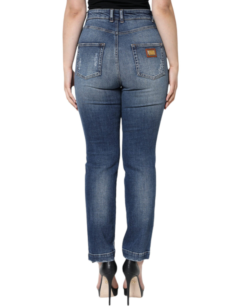 Dark Blue Cotton Tattered Skinny Denim Jeans Dolce & Gabbana