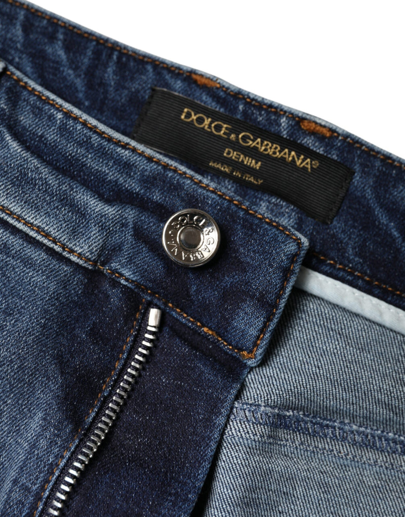 Dark Blue Cotton Tattered Skinny Denim Jeans Dolce & Gabbana