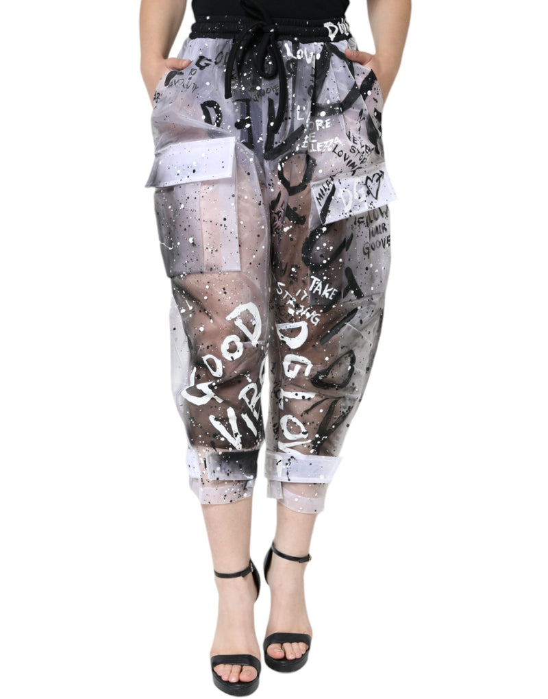 White See Through Logo Cropped Cargo Pants Dolce & Gabbana