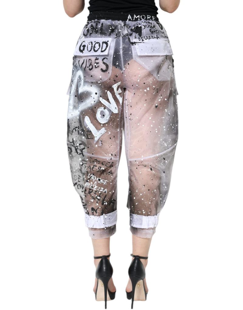 White See Through Logo Cropped Cargo Pants Dolce & Gabbana