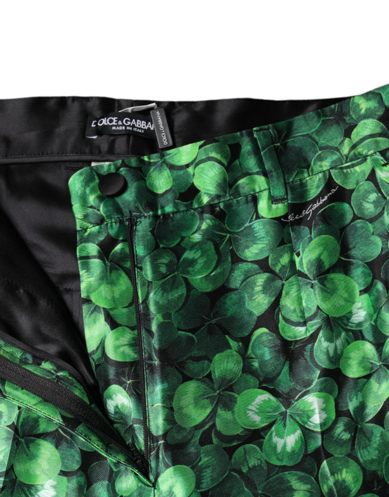 Green Clover Silk Satin High Waist Tapered Pants Dolce & Gabbana