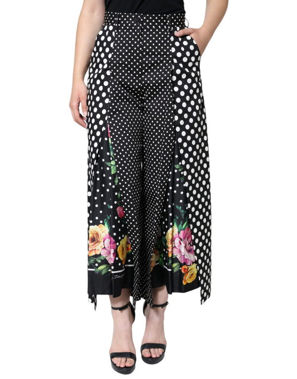 Black Patchwork High Waist Wide Leg Pants Dolce & Gabbana