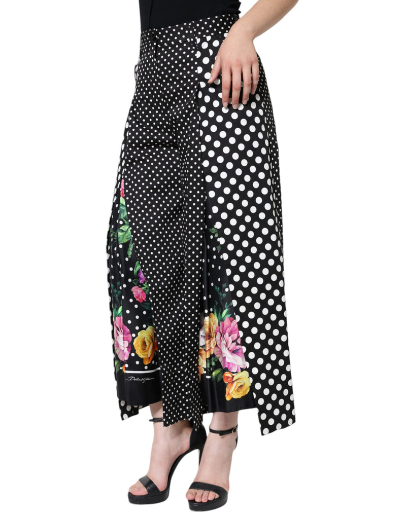 Black Patchwork High Waist Wide Leg Pants Dolce & Gabbana