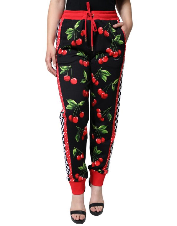 Black Red Cherry Mid Waist Jogger Pants Dolce & Gabbana