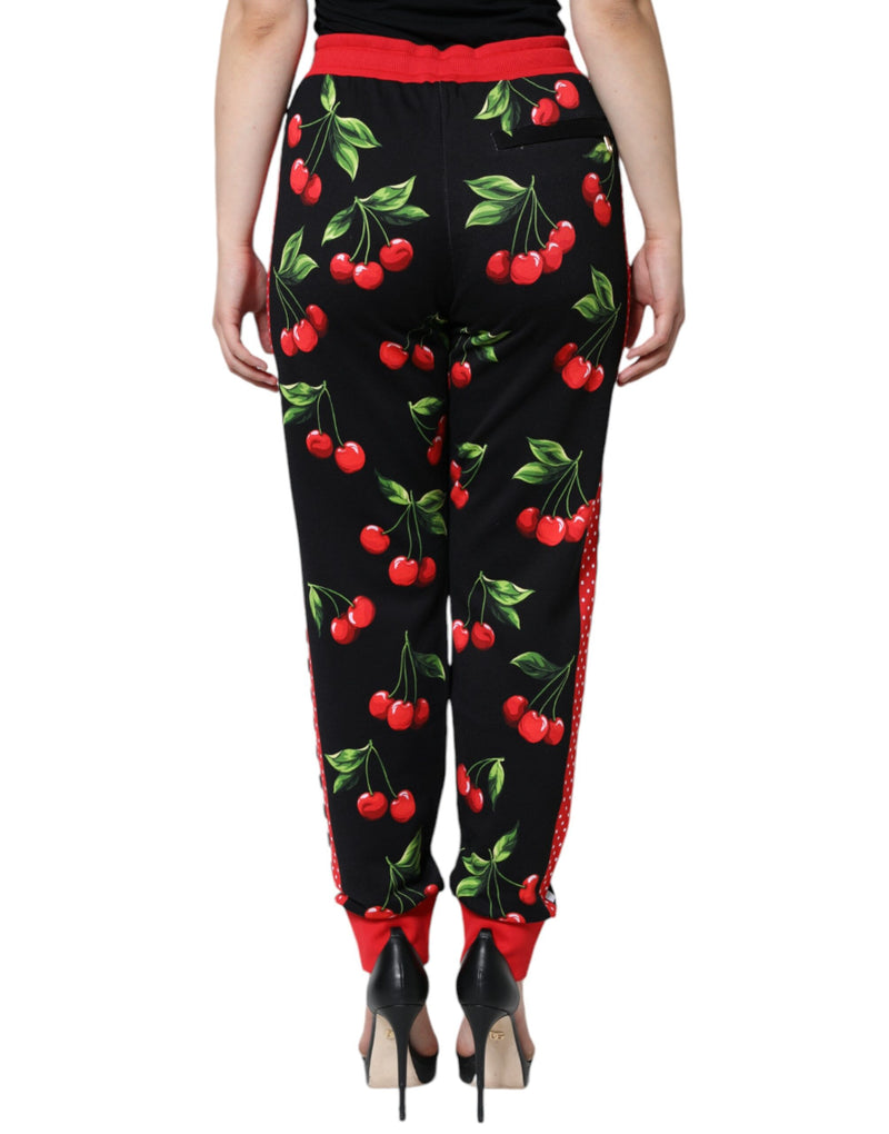 Black Red Cherry Mid Waist Jogger Pants Dolce & Gabbana