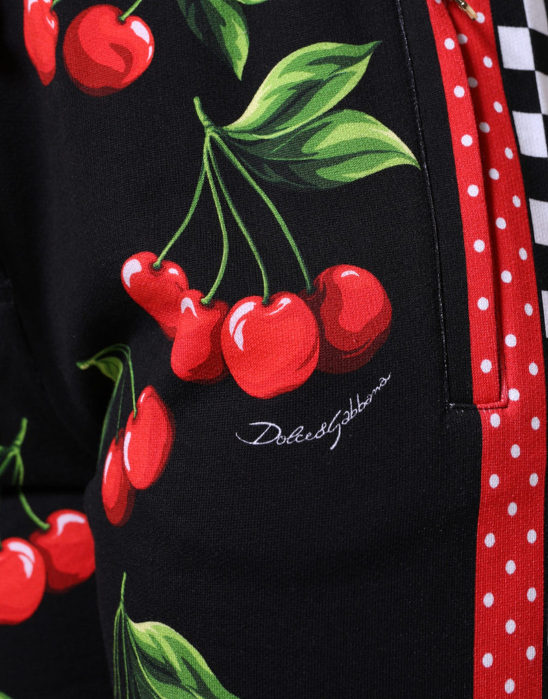 Black Red Cherry Mid Waist Jogger Pants Dolce & Gabbana