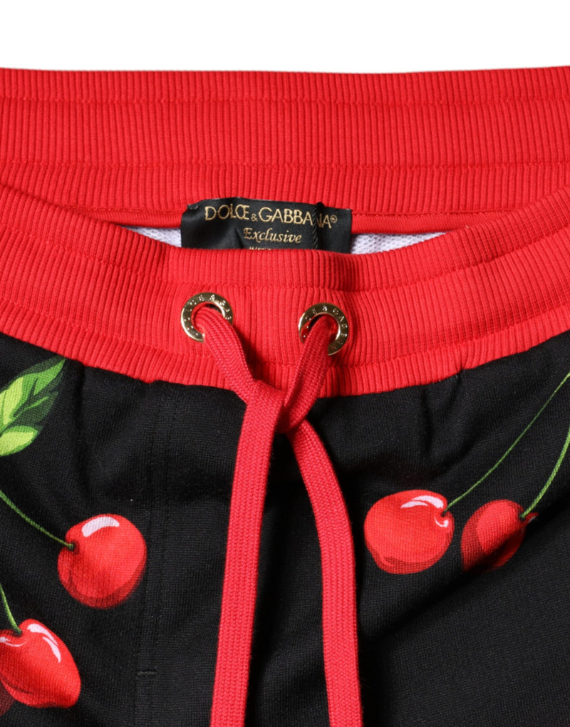 Black Red Cherry Mid Waist Jogger Pants Dolce & Gabbana