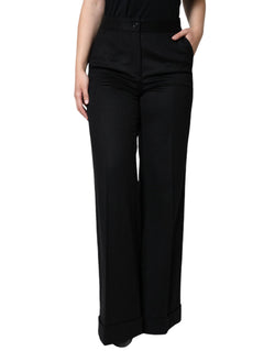 Black Cashmere Mid Waist Women Boot Cut Pants Dolce & Gabbana