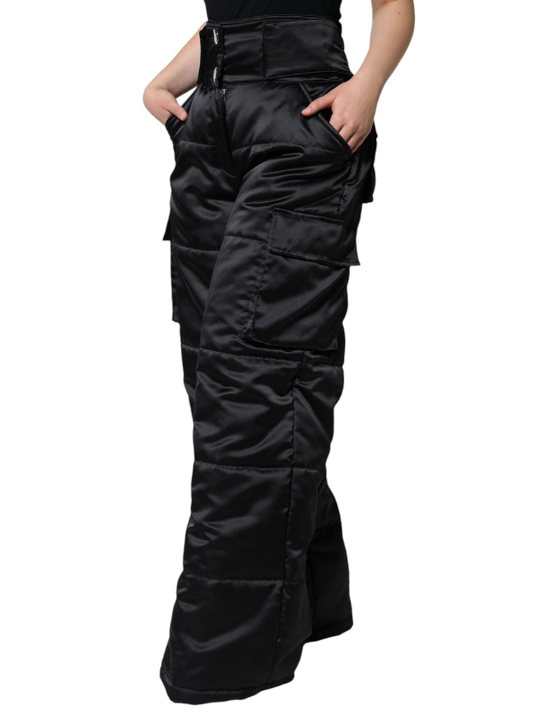 Black Quilted High Waist Women Boot Cut Pants Dolce & Gabbana