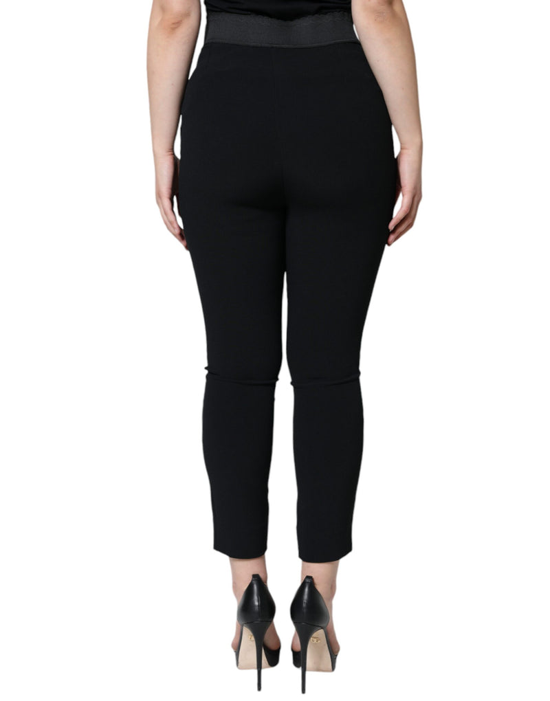 Black Viscose High Waist Tapered Pants Dolce & Gabbana