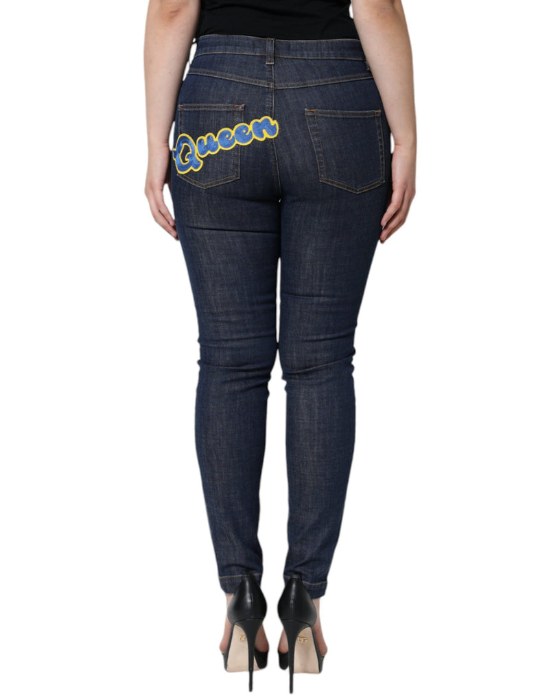 Dark Blue QUEEN Cotton Skinny Denim Jeans Dolce & Gabbana