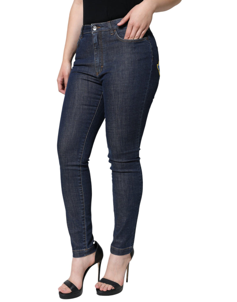 Dark Blue QUEEN Cotton Skinny Denim Jeans Dolce & Gabbana