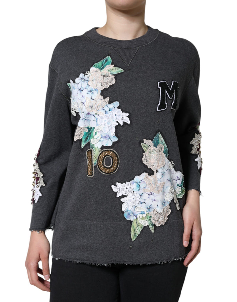 Gray Hydrangea CollegeStudded Floral Sweater Dolce & Gabbana