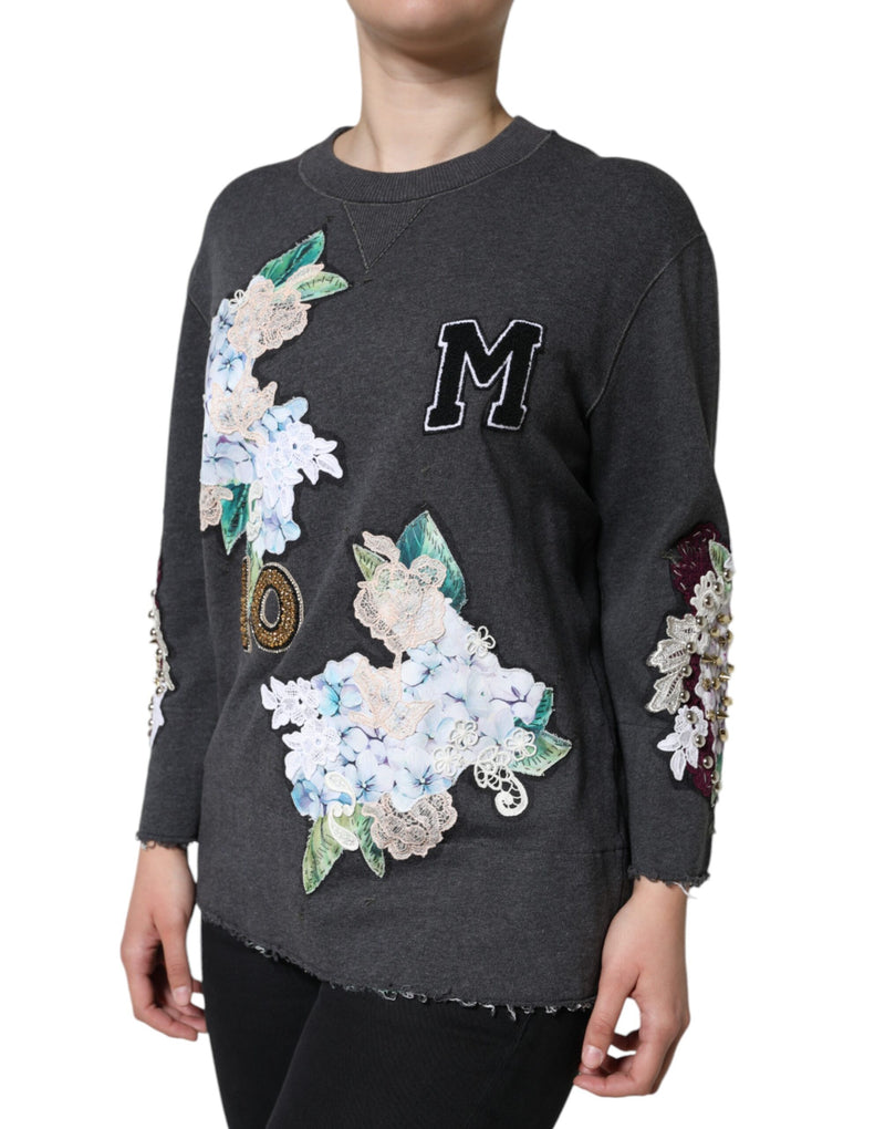 Gray Hydrangea CollegeStudded Floral Sweater Dolce & Gabbana