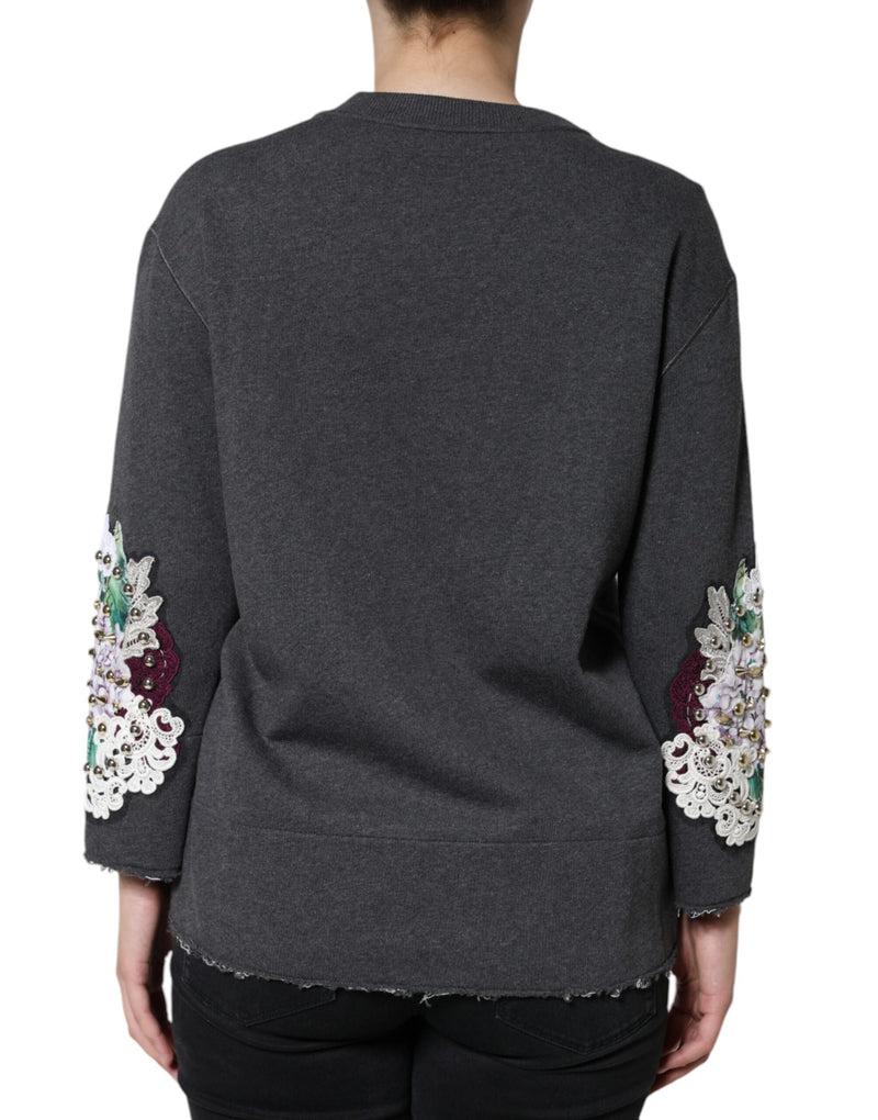 Gray Hydrangea CollegeStudded Floral Sweater Dolce & Gabbana