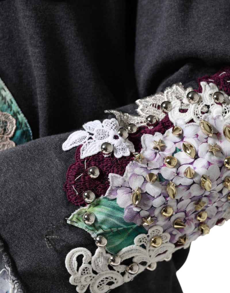 Gray Hydrangea CollegeStudded Floral Sweater Dolce & Gabbana