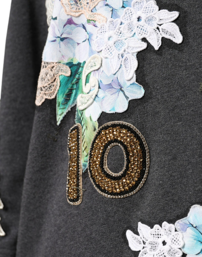 Gray Hydrangea CollegeStudded Floral Sweater Dolce & Gabbana