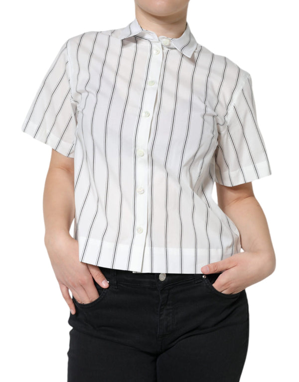 White Striped Collared Short Sleeve Polo Top Dolce & Gabbana