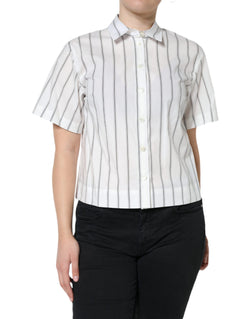 White Striped Collared Short Sleeve Polo Top Dolce & Gabbana