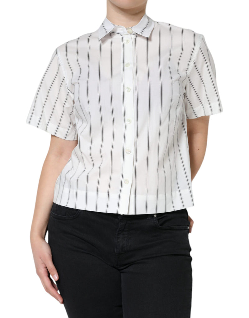 White Striped Collared Short Sleeve Polo Top Dolce & Gabbana