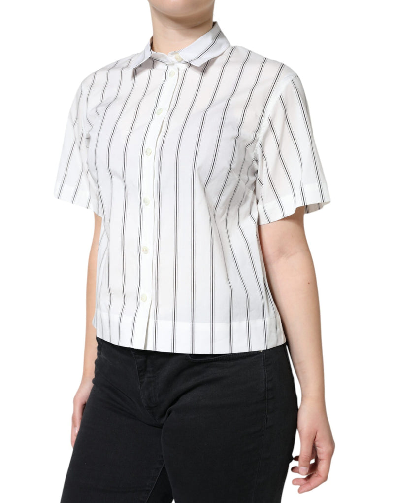 White Striped Collared Short Sleeve Polo Top Dolce & Gabbana