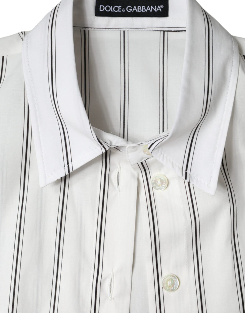 White Striped Collared Short Sleeve Polo Top Dolce & Gabbana