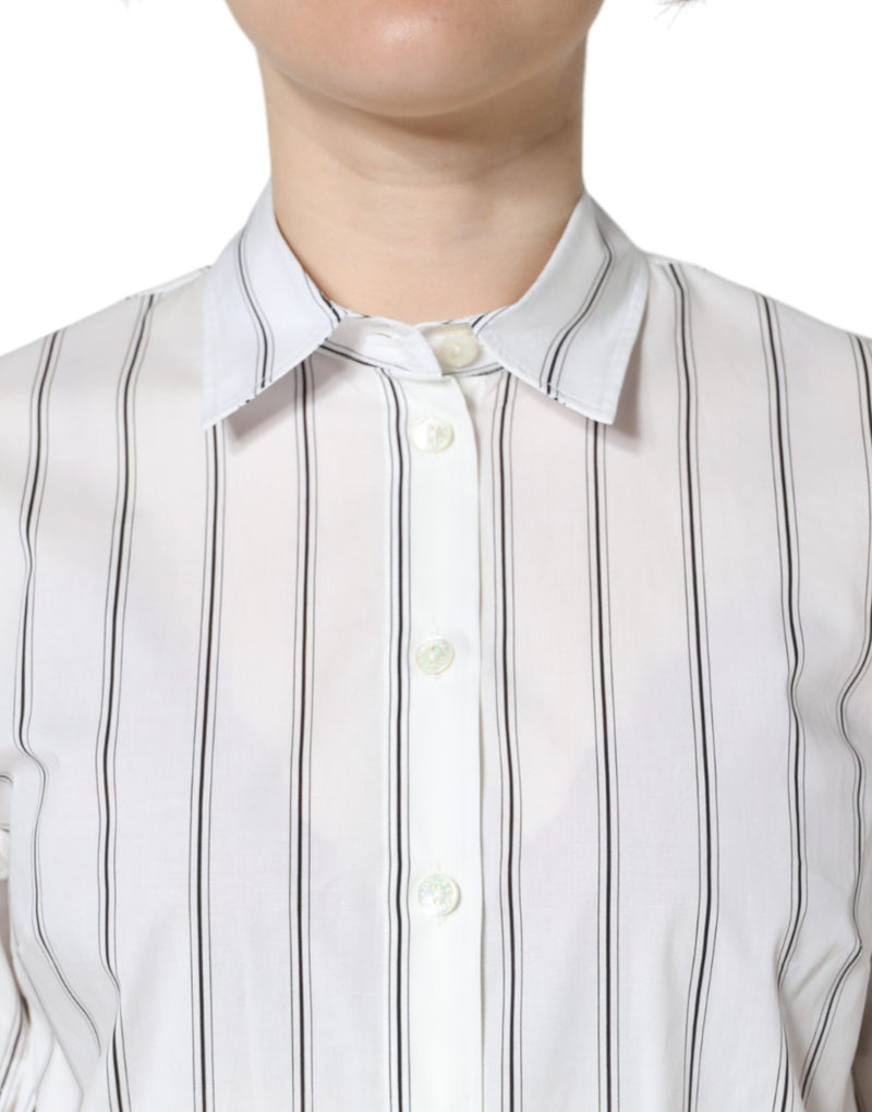 White Striped Collared Short Sleeve Polo Top Dolce & Gabbana