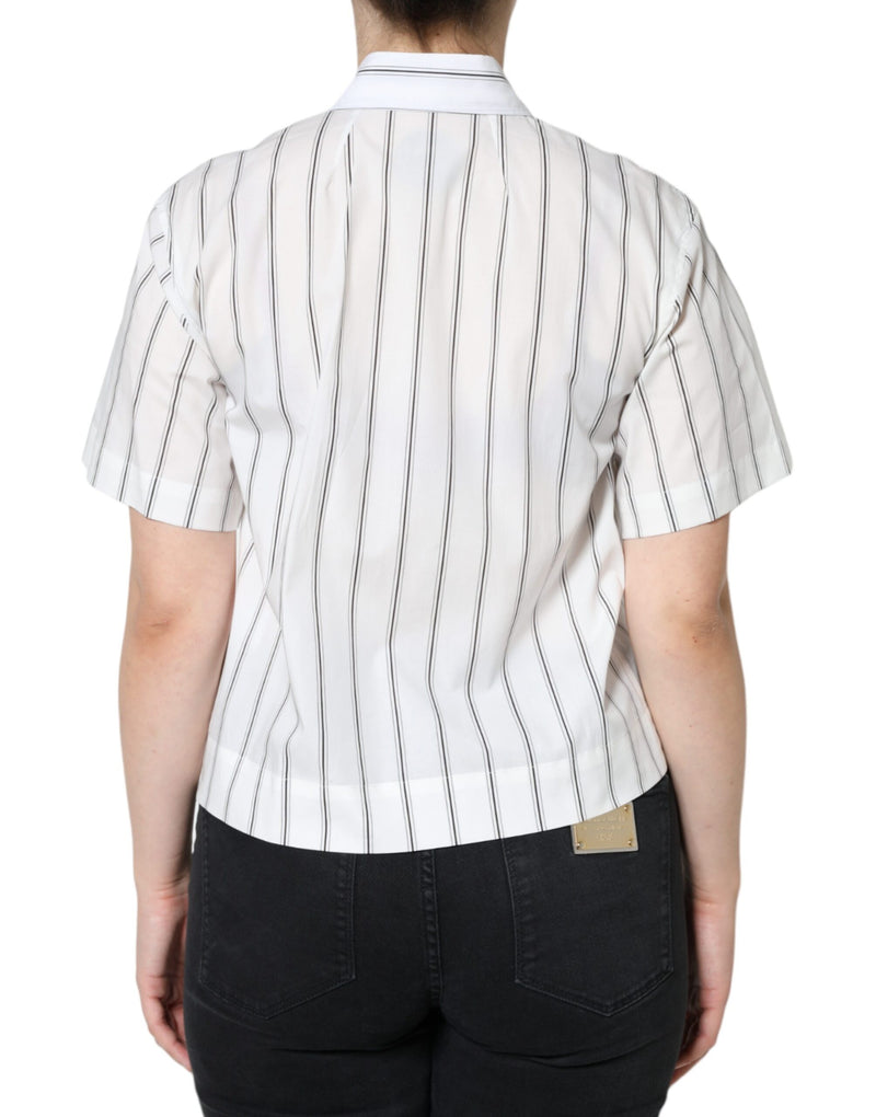 White Striped Collared Short Sleeve Polo Top Dolce & Gabbana