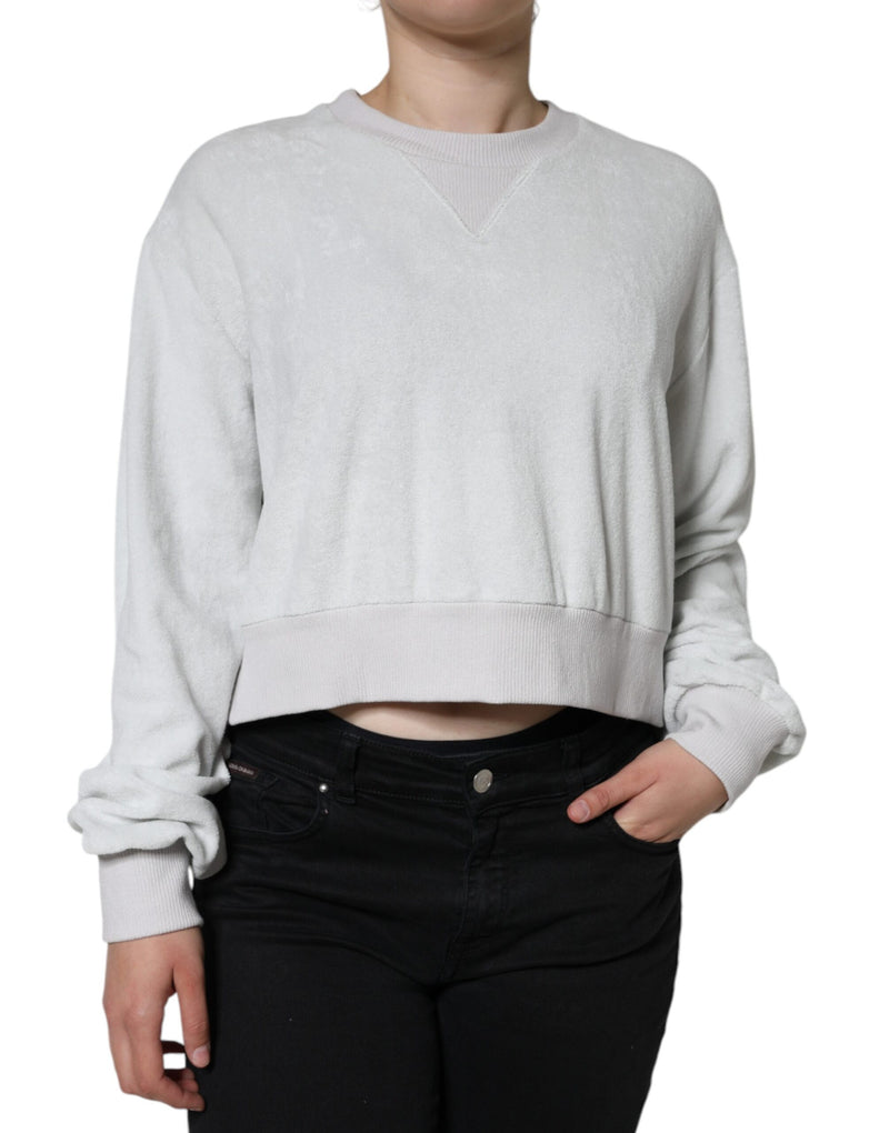 White Nylon Stretch Crew Neck Pullover Sweater Dolce & Gabbana