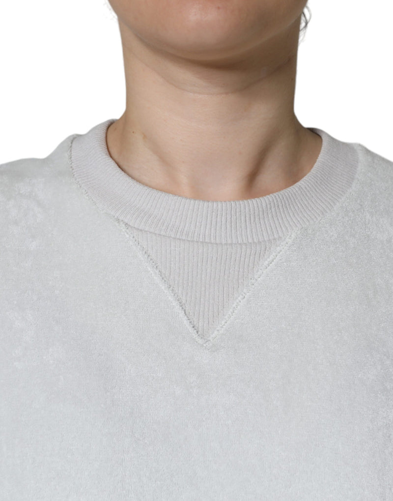 White Nylon Stretch Crew Neck Pullover Sweater Dolce & Gabbana