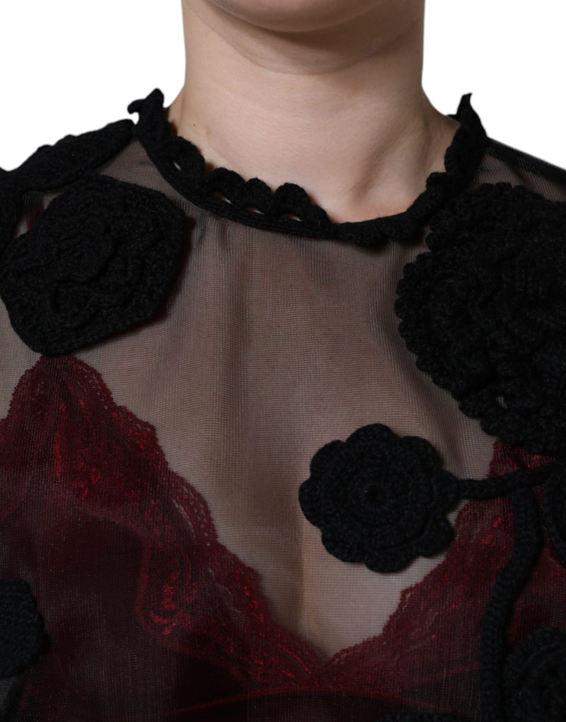 Black Nylon Mesh Transparent Floral Blouse Dolce & Gabbana