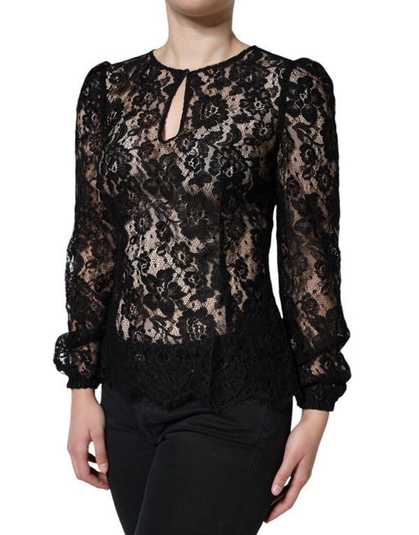 Black Floral Lace See Through Long Sleeve Top Dolce & Gabbana