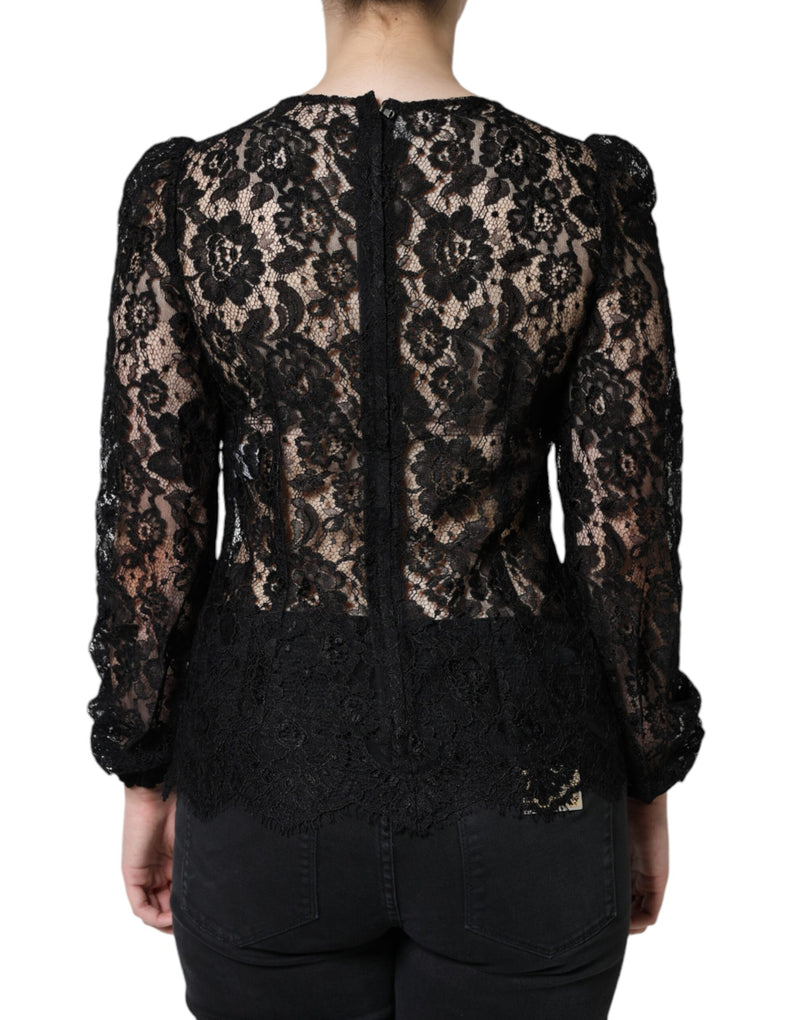 Black Floral Lace See Through Long Sleeve Top Dolce & Gabbana