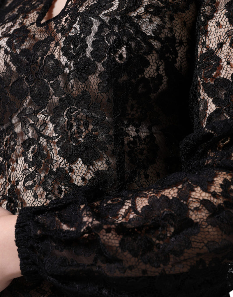 Black Floral Lace See Through Long Sleeve Top Dolce & Gabbana