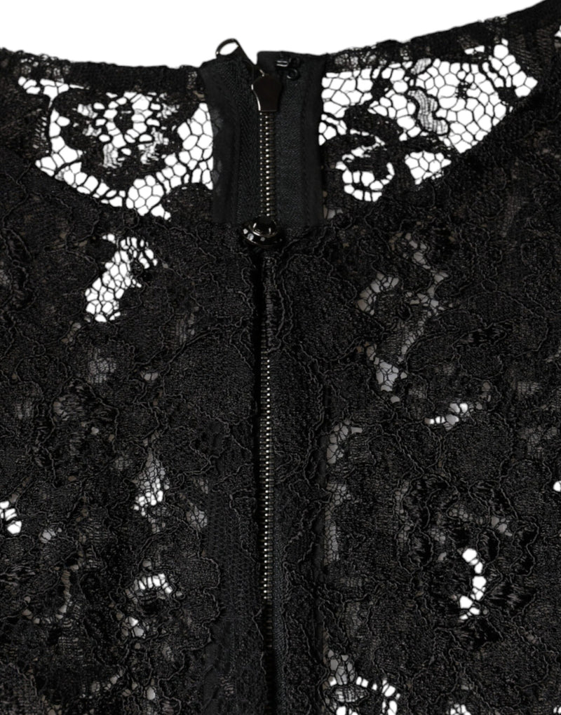 Black Floral Lace See Through Long Sleeve Top Dolce & Gabbana