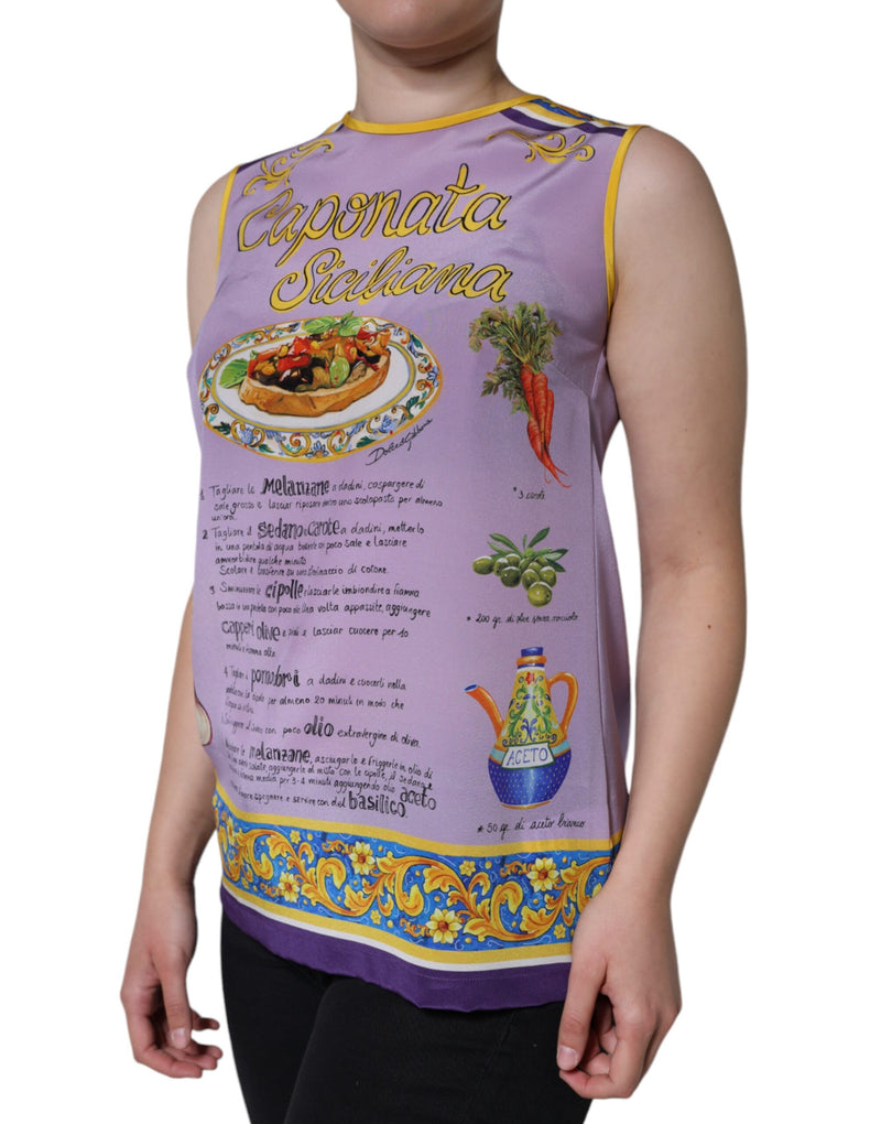 Purple Silk Caponata Siciliana Print Tank Top Dolce & Gabbana