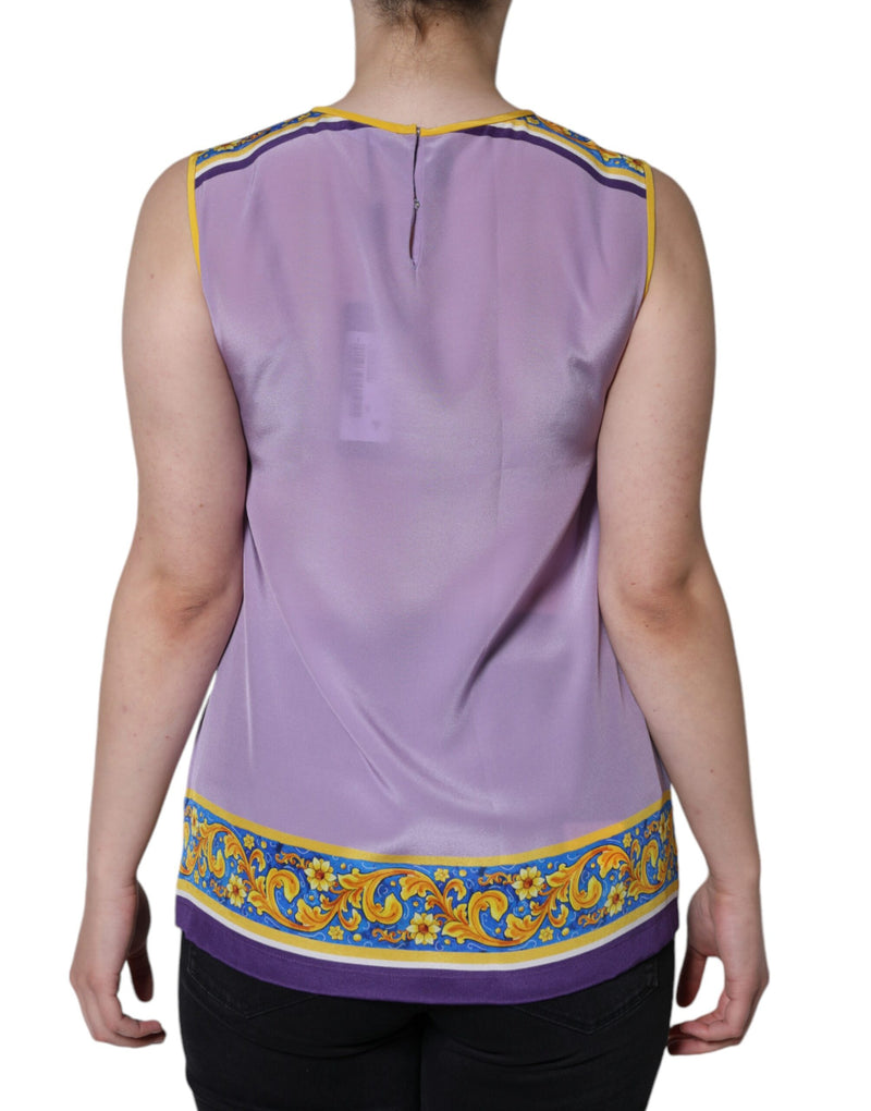 Purple Silk Caponata Siciliana Print Tank Top Dolce & Gabbana