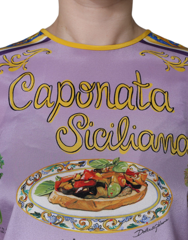 Purple Silk Caponata Siciliana Print Tank Top Dolce & Gabbana