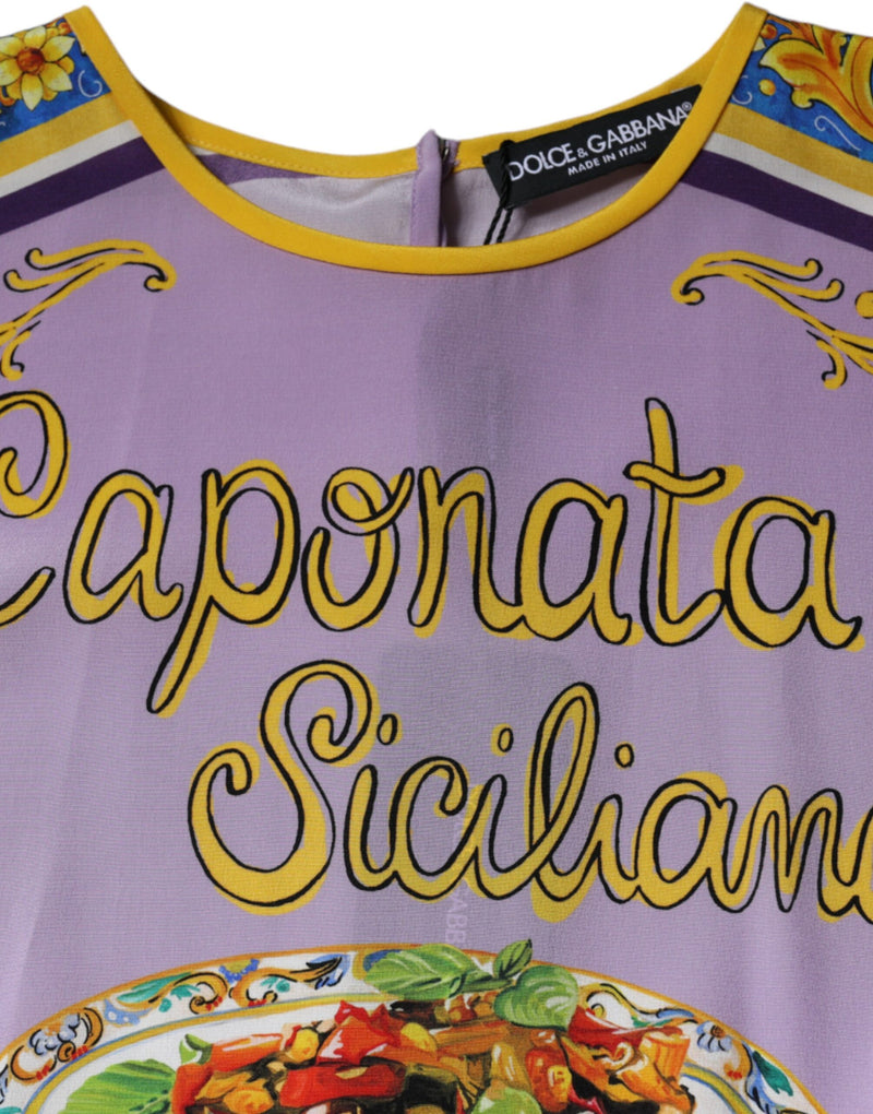 Purple Silk Caponata Siciliana Print Tank Top Dolce & Gabbana