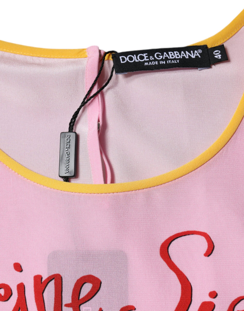 Pink Silk Araneine Siciliana Print Short Sleeves Top Dolce & Gabbana