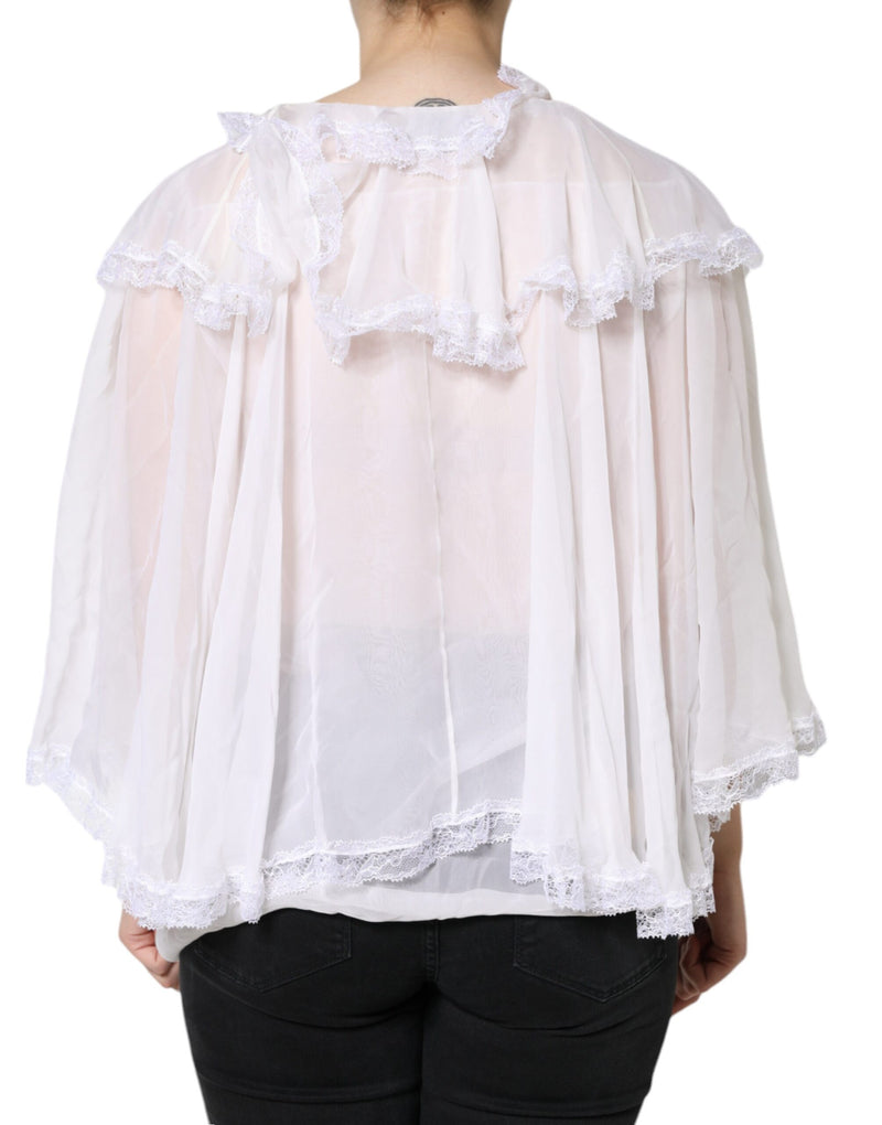 White Ruffles Lace Long Sleeve Blouse Top Dolce & Gabbana